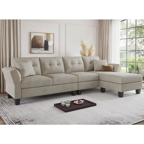 Convertible Sectional Couch Velvet L Shaped Sofa 4 Seat Sofa with Chaise L-Shaped Couches Reversible Sectional Sofa