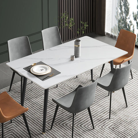 Kitchen Table Rectangle Dining Table Modern Dining Room Table with White Sintered Stone Top and Metal Legs