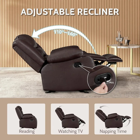 Oversized Rocker Recliner Chair Comfy Wide Lazy Boy Recliner Chair with Overstuffed Armrest, Faux Leather Manual Reclining Chair