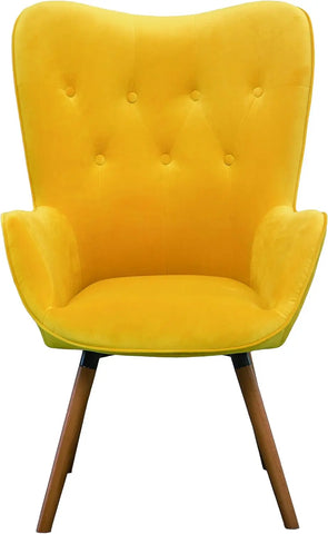 Roundhill Furniture AC155YL Doarnin Silky Velvet Tufted Button Accent Chair, Yellow 30D x 41.5W x 26.8H in