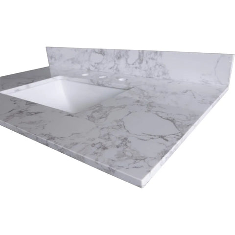 43"x 22" Bathroom Vanity Top ,White Marble Color With Rectangle Undermount Ceramic Sink And 3 Faucet Hole With Back Splash