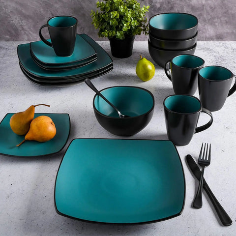 Square Reactive Glaze Stoneware Dinnerware Set, Service for 4 (16pc), Eclipse