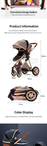 3 in 1 Baby Stroller Royal Luxury Leather Aluminum Frame High Landscape Folding Kinderwagen Pram with Gifts Baby Carriage