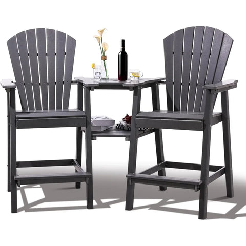 Tall Adirondack Chairs Set of 2,Recycled Poly Balcony Chair with Double Connecting Tray Patio Stools Weather Resistant Navy Blue