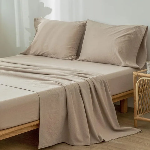 Bedding Sheet Set 100% Washed Cotton Linen Like Textured Breathable Durable Soft Comfy