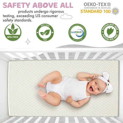 2” Crib Mattress Topper Memory Foam - Waterproof Breathable Soft Washable Cover 52” x28” x 2” Fits Standard Size Cribs Beds