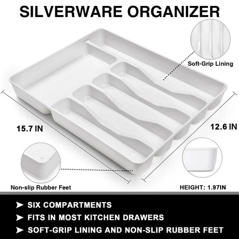 49-Piece Silverware Set with Organizer, Heavy Duty Stainless Steel Flatware Set for 8, Cutlery Utensil Sets, Dishwasher Safe