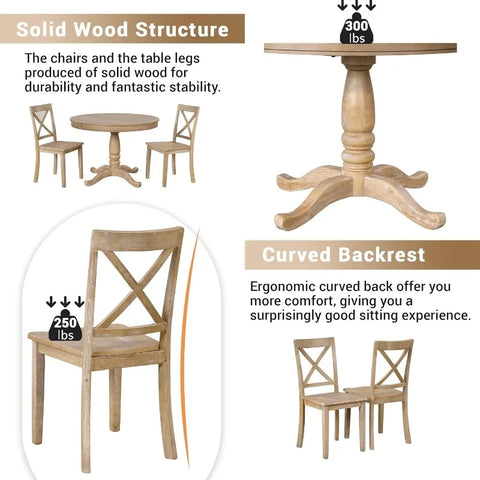 5-Piece Round Dining Table and Chair Set, Round Dining Table with Shelf, Wood Table Set for Family Dining Area