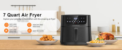 7 Quart Air Fryer, Oilless Electric Cooker with 8 Cooking Functions, LCD Digital Touch Screen with Precise Temperature