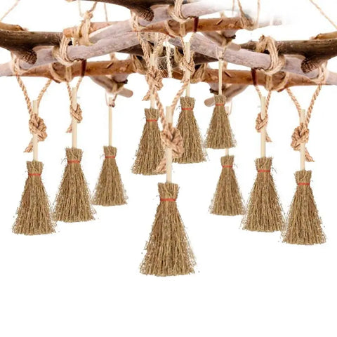 10Pcs Mini Broom Halloween Hanging Ornaments DIY Costume Props Accessories for Miniature Doll House Halloween Party Decoration