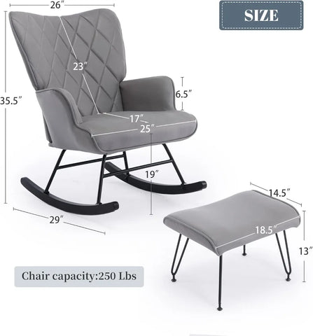 Rocking Chair Modern Rocking Chair Nursery Set with Lumbar Pillow and Ottoman Glider Chair for Nursery/Living Room/Bedroom-Gray