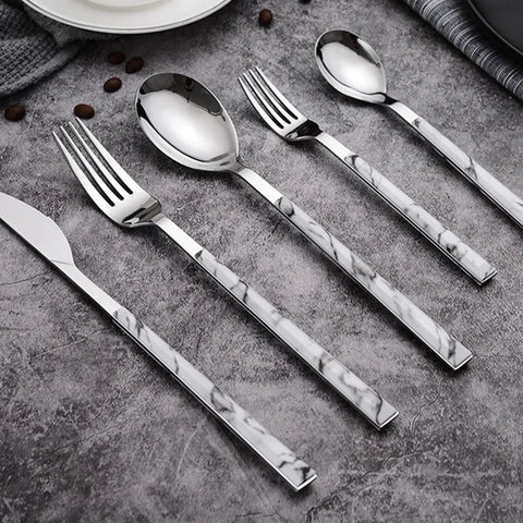 4PCS Marble Handle Tableware Set Stainless Steel Knife Fork and Spoon Set Home Kitchen for Dining Table Western Dinnerware Set