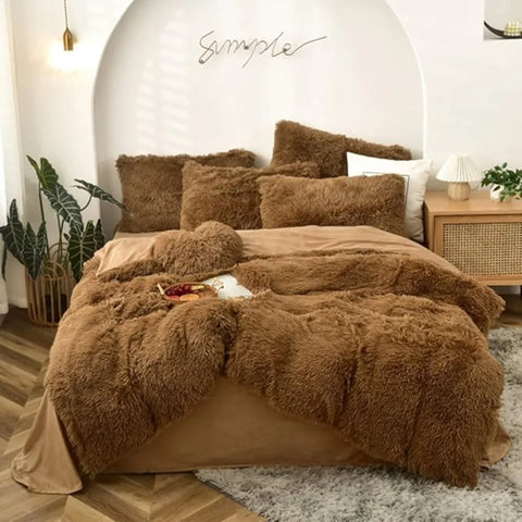 5 PCS Shaggy Duvet Cover Bedding Set - Fluffy Comforter Cover Long Faux Fur Luxury Ultra Soft Cozy