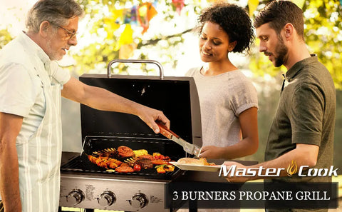 3 Burner BBQ Propane Gas Grill, Stainless Steel 30,000 BTU Patio Garden Barbecue Grill with Two Foldable Shelves