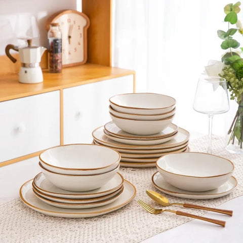 Ceramic Dinnerware Sets,Handmade Reactive Glaze Plates and Bowls Set,Highly Chip and Crack Resistant