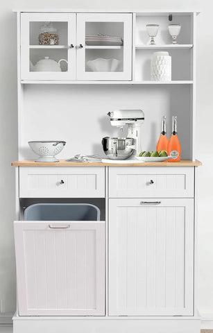 Kitchen Pantry Storage Cabinet, Microwave Cabinet with Tilt Out Trash Cabinet, Freestanding Kitchen Hutch,Tall Pantry Cabinet