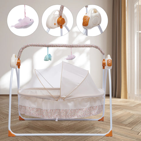 5 Gears Electric Auto-Swing Baby Crib Cradle Sleep Bed Infant Rocker+Net Music Bluetooth Music Adjustable+ Mat