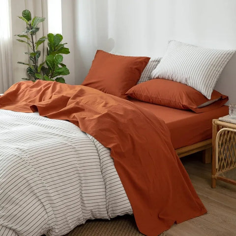 Bedding Sheet Set 100% Washed Cotton Linen Like Textured Breathable Durable Soft Comfy