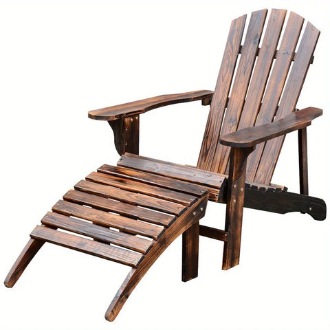 Outdoor Patio Deck Adirondack Chair Fir Wood Lounger Beach Seat Pool w/ Ottoman