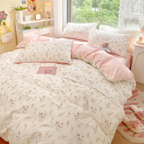 Bedroom Decor with Luxurious, Cozy Soft Pink Floral Bedding Set - Premium Double Size Flat Sheet, Duvet Cover, and Pillowcase -