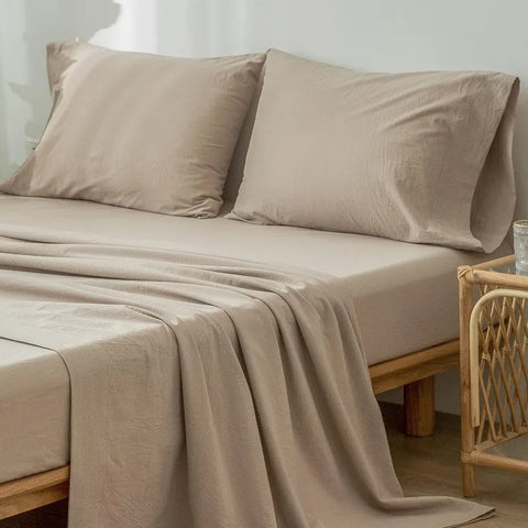 Bedding Sheet Set 100% Washed Cotton Linen Like Textured Breathable Durable Soft Comfy