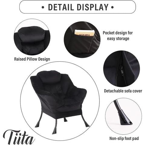 Tiita Lazy Chair with Ottoman, Modern Large Accent Lounge Chair, Leisure Sofa Armchair with Ottoman, Reading Chair