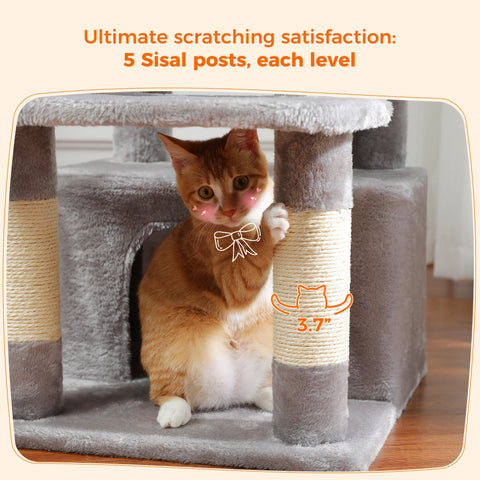 H184CM Large Cat Tower with Sisal Scratching Posts Spacious Condo Perch Stable for Kitten Multi-Level Tower Indoor Cozy Hummocks