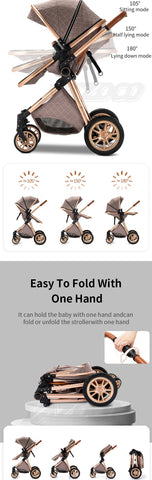 3 in 1 Baby Stroller Royal Luxury Leather Aluminum Frame High Landscape Folding Kinderwagen Pram with Gifts Baby Carriage