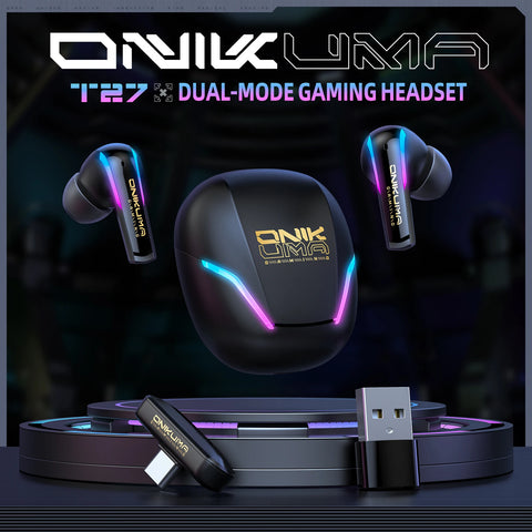 ONIKUMA T27 Dual-mode Earbuds Wireless Earphones 2.4Ghz Low Latency Gaming Headset with Charging Box Touch Control RGB Headset