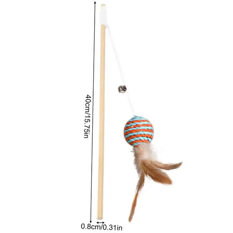 1pc Funny Cat Stick Teaser Featheren Toy Kitten Colorful Rod Cat Wand Toys Wood Pet Cat Interactive Stick Pet Cat Supplies