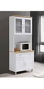 Kitchen Island with Spice Rack, Towel Rack & Drawer, White with Beech Top, 15.5 x 35.5-44.9 x 35.2 inches