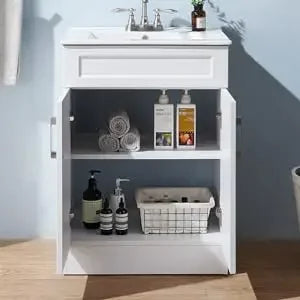 24" Bathroom Vanity, Small Bathroom Vanity with Sink, White Bathroom Sink Cabinet, Modern Bath Vanity Combo