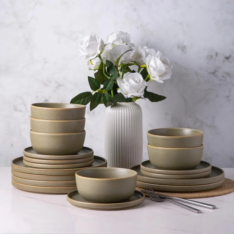 AmorArc Stoneware Dinnerware Sets of 6,Reactive Ceramic Plates and Bowls Set,Highly Chip and Crack Resistant | Dishwasher