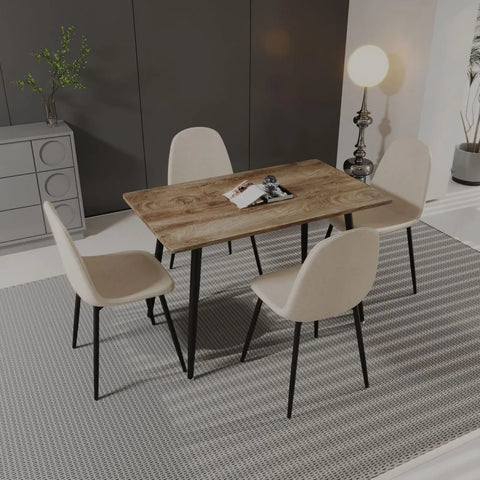 Small Dining Table Set for 4, Modern Dining Table and Chairs Set with 4 Fabric Dining Chairs, 47'' Kitchen Table Set