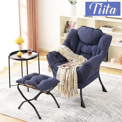 Tiita Lazy Chair with Ottoman, Modern Large Accent Lounge Chair, Leisure Sofa Armchair with Ottoman, Reading Chair