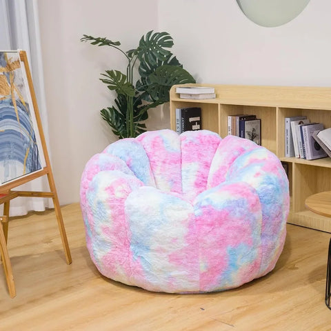 Bean Bag Chairs for Adults with Filler, 36" Memory Foam Bean Bag Sofa Chair with Flower Armrest Design Faux Fur Comfy Reading