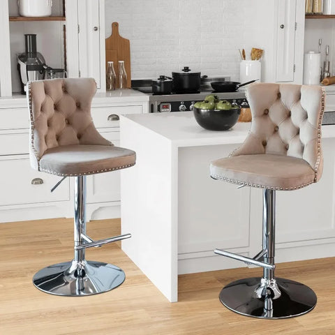 Swivel Bar Stools Set of 4,Adjustable Barstools with Back Velvet Tufted Counter Stools Modern Upholstered Bar Chairs