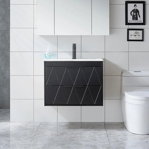 30" Bathroom Vanities Cabinet with Sink Combo, W/Decor Line, Soft-Close System, 2 Extra Big Drawers, Matte Black Faucet