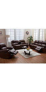 Furniture Bonded Leather Reclining Sofa Loveseat Glider Chair in Multiple Colors, 8018 (Brown, Glider Chair)