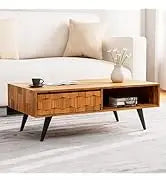 Bme Georgina Solid Wood Coffee Tables for Living Room,Coffee Table Mid Century Modern with 2 Symmetrical Storage Drawers &amp