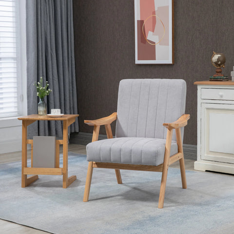 HOMCOM Accent Chairs with Cushion Living Room Chair with Wood Legs Gray