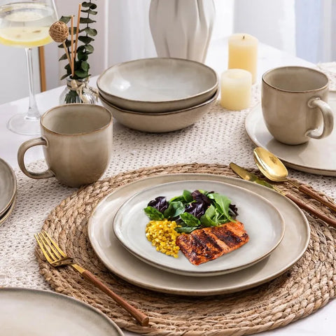 Ceramic Dinnerware Sets,Handmade Reactive Glaze Plates and Bowls Set,Highly Chip and Crack Resistant