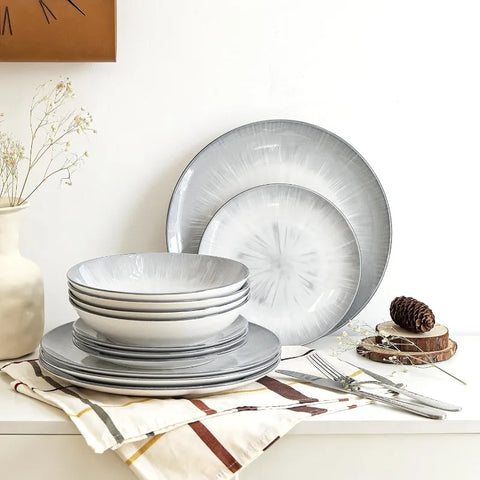 12 Piece Round Kitchen Dinnerware Set,Service for 4, Chip Resistant Porcelain