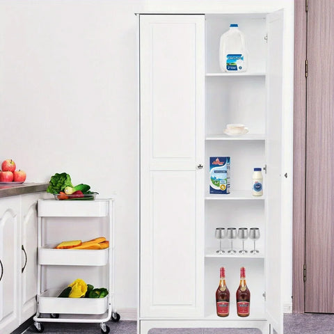 Wooden Kitchen Pantry Cabinet Storage Cupboard with 5 Adjustable Shelves White