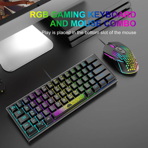 K61 RGB Wired Keyboard 60 Percent 62 Keys Ergonomic Gaming Keyboard Ultra-Compact Mini Keyboard Multiple Modes For Laptop PC