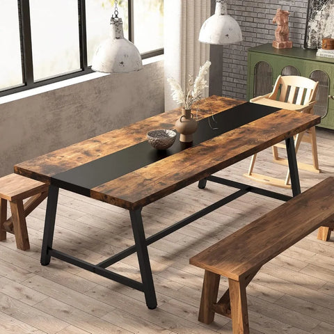 Dining Table for 8 People, 70.87-inch Rectangular Wood Kitchen Table with Strong Metal Frame, for Big Family (Rustic Brown)