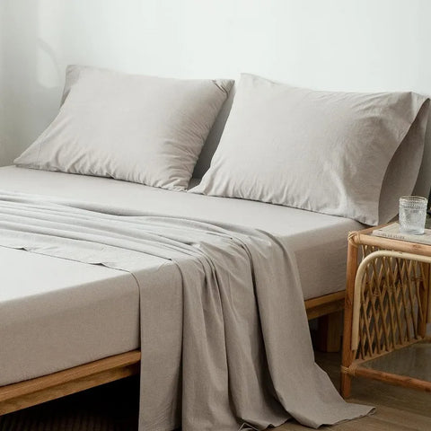 Bedding Sheet Set 100% Washed Cotton Linen Like Textured Breathable Durable Soft Comfy