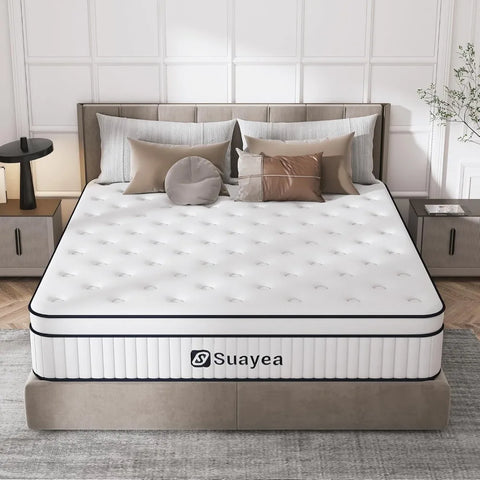 King Mattress 10 Inch, Size in a Box, Upgraded Strength Hybrid Mattress Pocket Spring and Soft Foam, Ultimate Motion Isolation