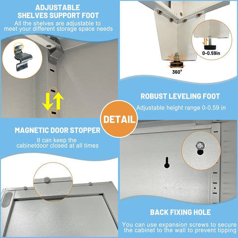 Kitchen Storage Cabinet, Kitchen Pantry Storage Cabinet with Doors and Shelves, Storage Cabinet with Adjustable Leveling Foot fo