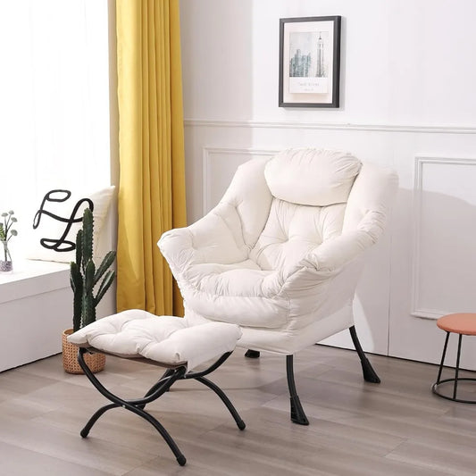 Lazy Chair with Ottoman, Modern Accent Leisure Upholstered Sofa Chair, Contemporary Lounge Reading Chair with Armrests